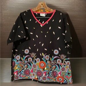 Women's Scrub Top UA Scrubs XL Floral  Pattern V-Neck Size XL